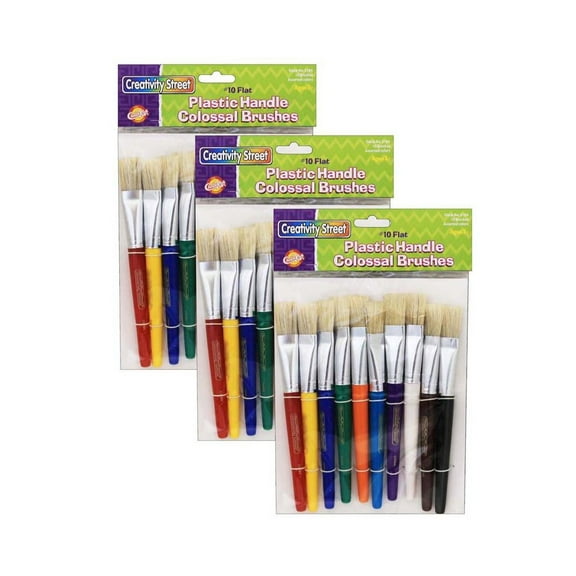 Creativity Street Beginner Paint Brushes Flat Stubby Brushes 10 Assorted Colors 7.5" Long 10/Pack 3