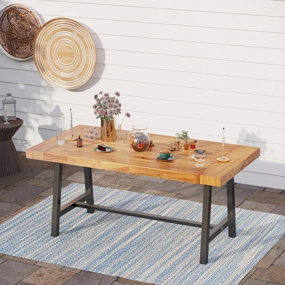 CRXX Outdoor Acacia Wood Bench and Table Backless Oil Finished Teak Bench for Garden-1 pack dining table