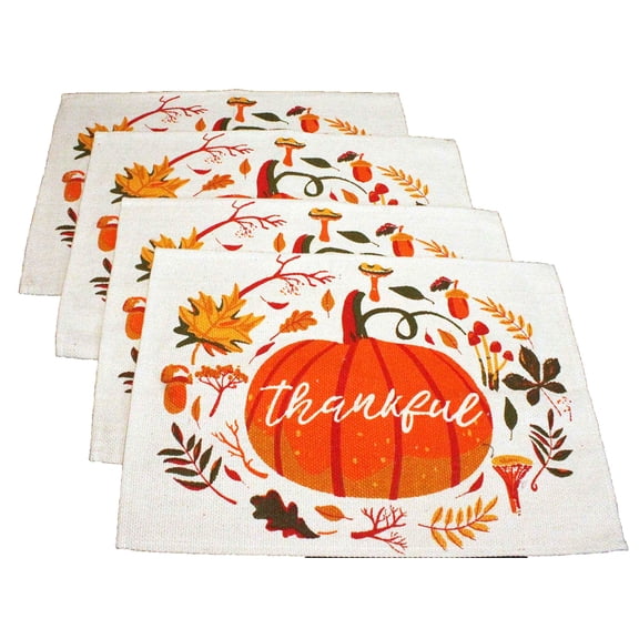 Harvest Home Table Placemats, Thankful Pumpkin Design, Set of 4, Tapestry Fall Décor