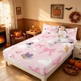 thumbnail image 3 of Homewish Cute Halloween Ghost Queen Sheets for Girls, Pastel Floral Bow Queen Sheet Sets, Light Pink White Black, 4 Pieces (1 Flat Sheet, 1 Fitted Sheet and 2 Pillowcases), 3 of 5