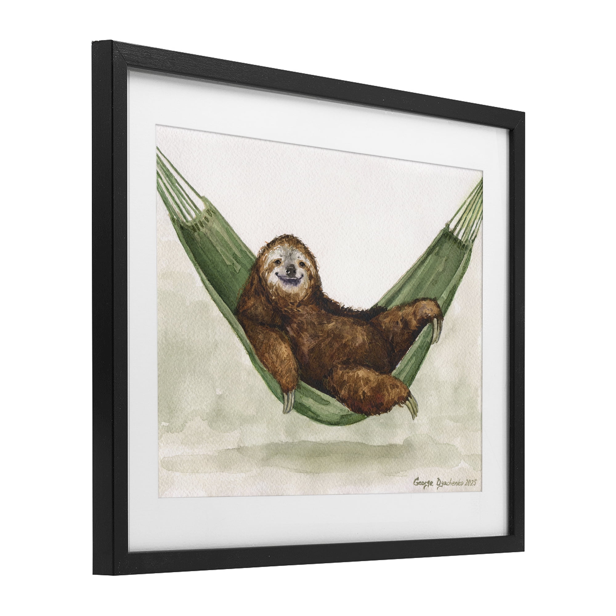 Stupell Industries Sloth On The Hammock Black Framed Print Under Glass, design by George Dyachenko