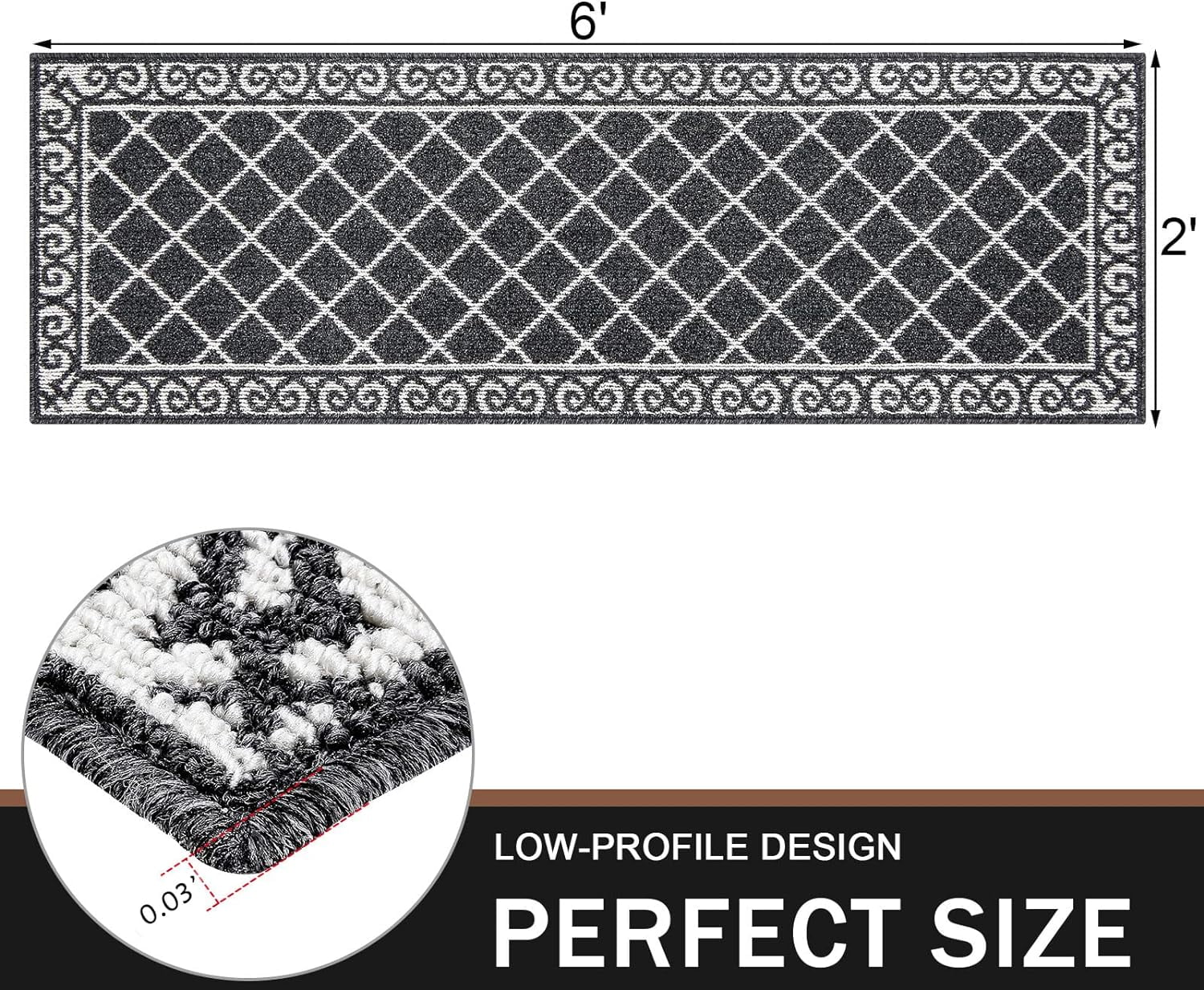 Yamaziot 2'x6' Hallway Runner Rug Washable Kitchen Floor Runners for Hallway, Non Skid Entryway Mat Low Profile Inside Doormat, Black