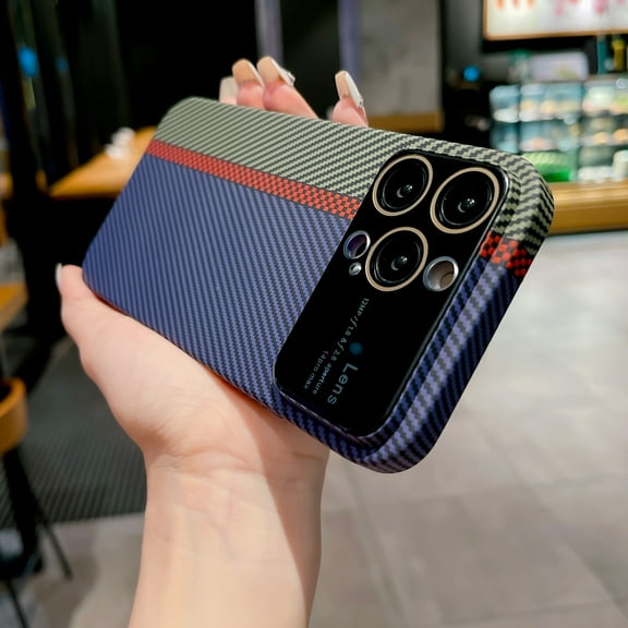 ELEHOLD for iPhone 15 Pro Case, Carbon Fiber Texture Full Camera Lens Protection Hybrid Shockproof PC Wireless Charging Slim Fit Lightweight 6.1 Inch Phone Case for iPhone 15 Pro,Silver/Red/Black