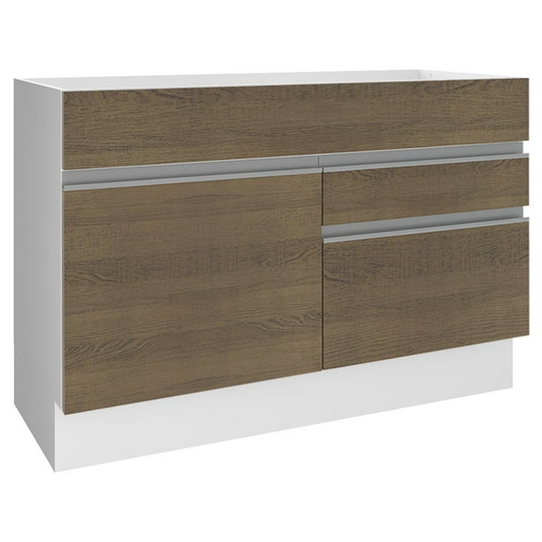 Alacena Madesa Glamy 120 cm 1 Puerta 2 Cajones (Sin Encimera ni Tarja) Blanco/Marrón Madesa G24123GL