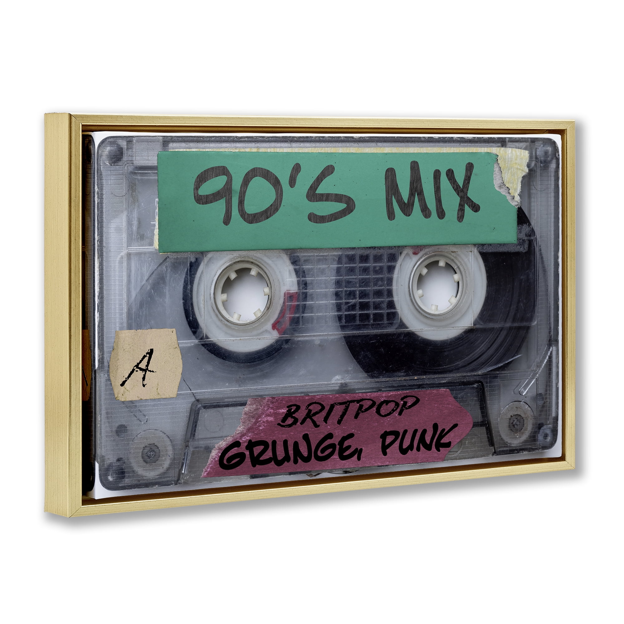 Stupell Industries Retro 90s Mix Cassette Gold Framed Floater Canvas Wall Art, design by Annabelle Hall