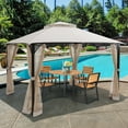 thumbnail image 1 of Costway 12' x 10' Outdoor Patio Gazebo Canopy Shelter Double Top Sidewalls Netting Beige, 1 of 10
