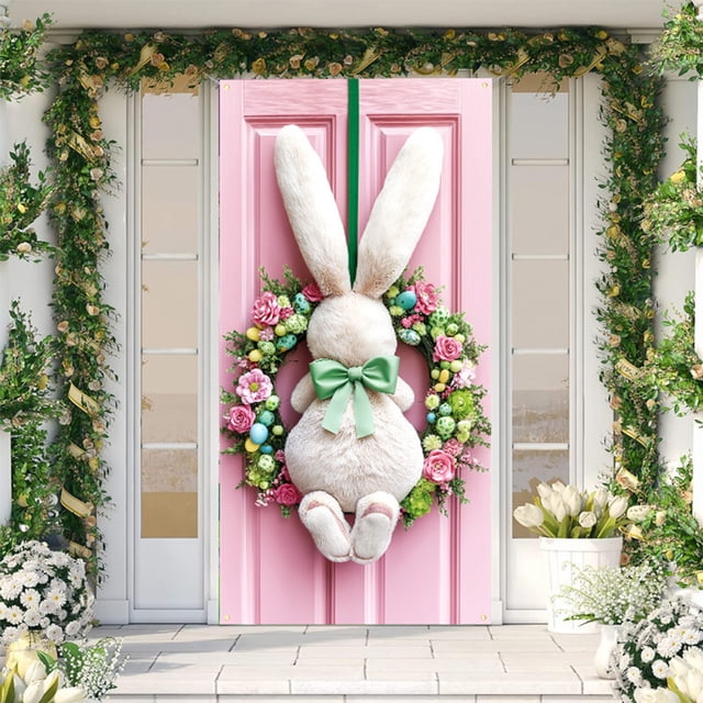 Dvkptbk Couverture de Porte de Pâques Décoration de Fête de Vacances Décoration Extérieure Largeur de Porte Bannières Verticales Rideau de Porte Décorations de Pâques