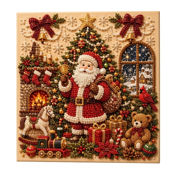 DIY Christmas Pearl Diamondd Paint-ing Kit with Frame, Santa Pearl Beads Art Craft for Adults Beginners, Gemstone Dots for Home Wall Decor