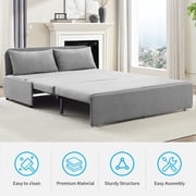 BALUS 62 Linen Queen Size Pull Out Sofa Bed Include 2 Pillows,Convertible Loveseat Sleeper Sofa with Foldable Mattress,Light Gray