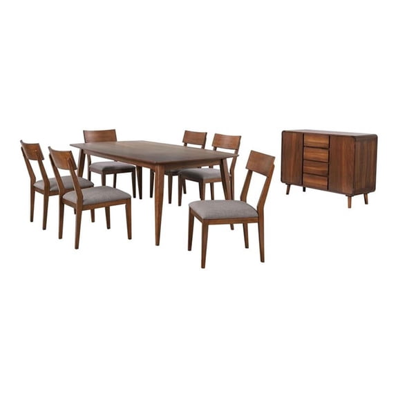 Sunset Trading Mid Century 8 Piece 78" Rectangular Dining Table Set | Padded Performance Fabric Seats | Server | Seats 6