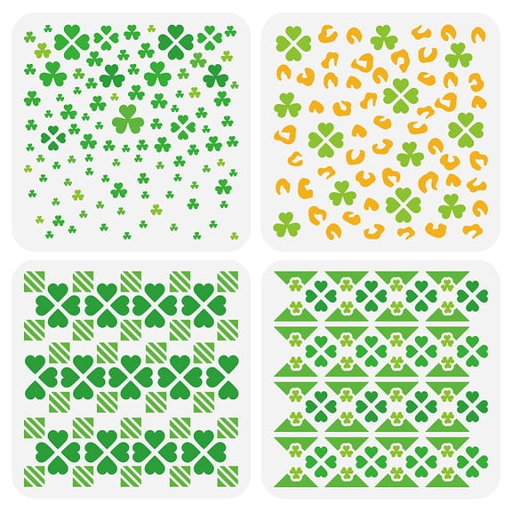 4PCS Clover Painting Stencils 7.9x7.9inch Square Geometric Stencil for DIY Four Leaf Clover Drawing Template St. Patrick's Day Home Decoration DIY