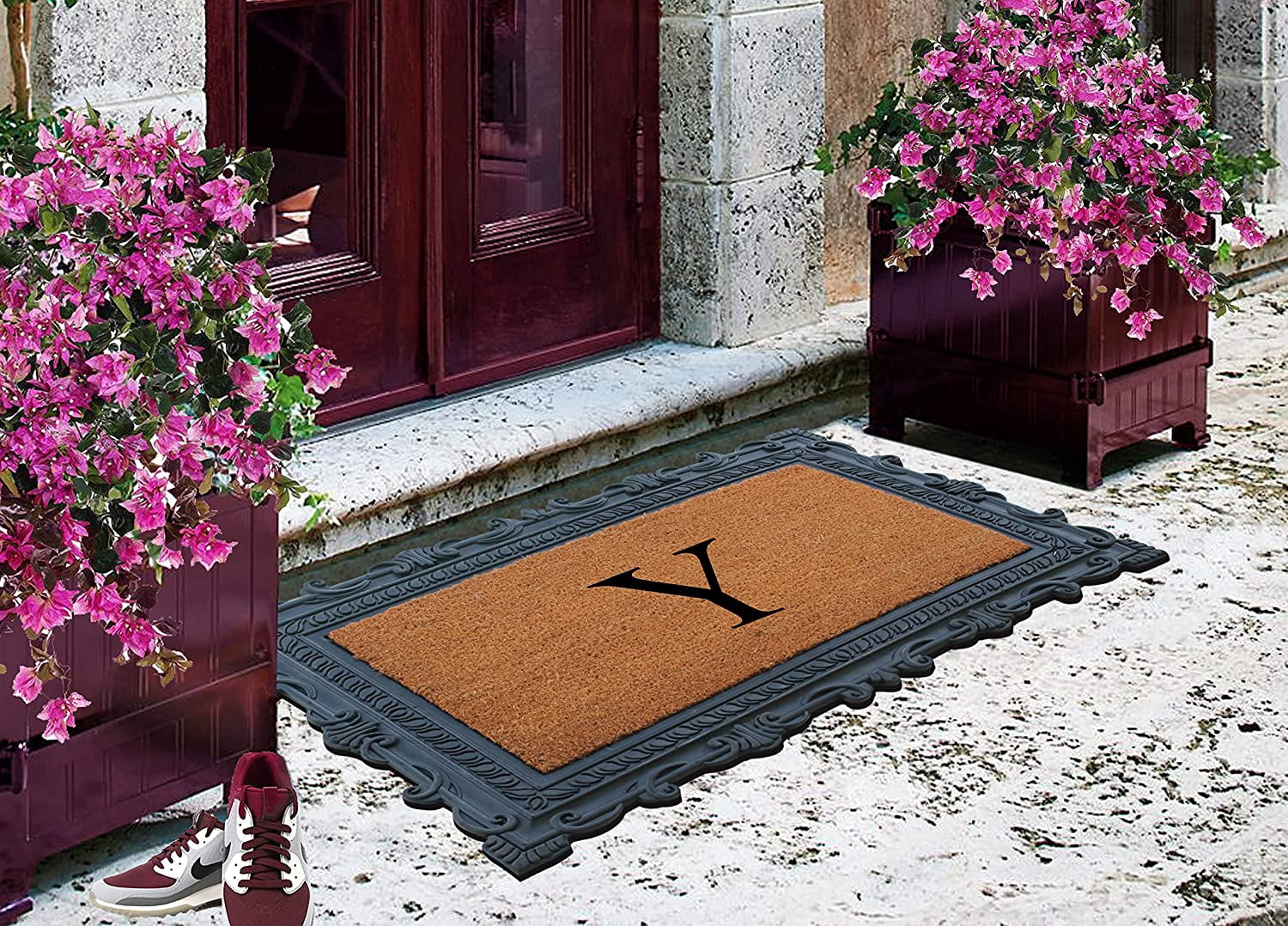 A1HC Natural Rubber & Coir 24x36 Monogrammed Doormat For Front Door, Anti-Shed Treated Durable Doormat for Outdoor Entrance, Heavy Duty, Low Profile, Easy to Clean, Long Lasting Front Porch Entry Rug