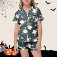 thumbnail image 2 of Gelikeya Pajamas for Teens 10-12 Halloween Pajamas Button Up Graphic Tees Shorts 2pcs Outfits All Saints' Day Sleepwear Girls Fashion 2-13Y (Dark Blue, 10-11 Years), 2 of 5