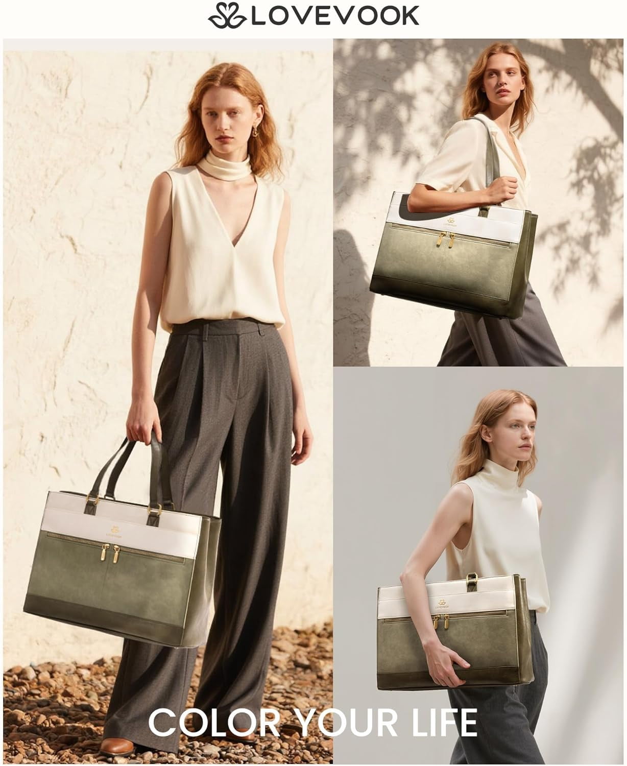 LOVEVOOK Laptop Bag for Women,15.6 Inch Vintage Work Tote Bags for Women,Leather Teacher Bag,Large Handbag Computer Briefcase