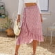 thumbnail image 2 of Falda cruzada con lazo para mujer, estampado floral, ribete con volantes, diseño dividido, longitud media, dobladillo fluido, falda de verano con forro, 2 of 6