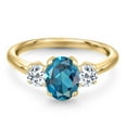thumbnail image 3 of Gem Stone King 2.16 Ct Oval London Blue Topaz White Topaz 18K Yellow Gold Plated Silver Ring, 3 of 6