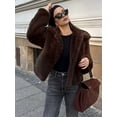 thumbnail image 4 of Women'S Cropped Faux Fur Jacket with Hidden Pockets and Buttons Plush Shawl Collar Cardigan Coat Dark Brown S, 4 of 9
