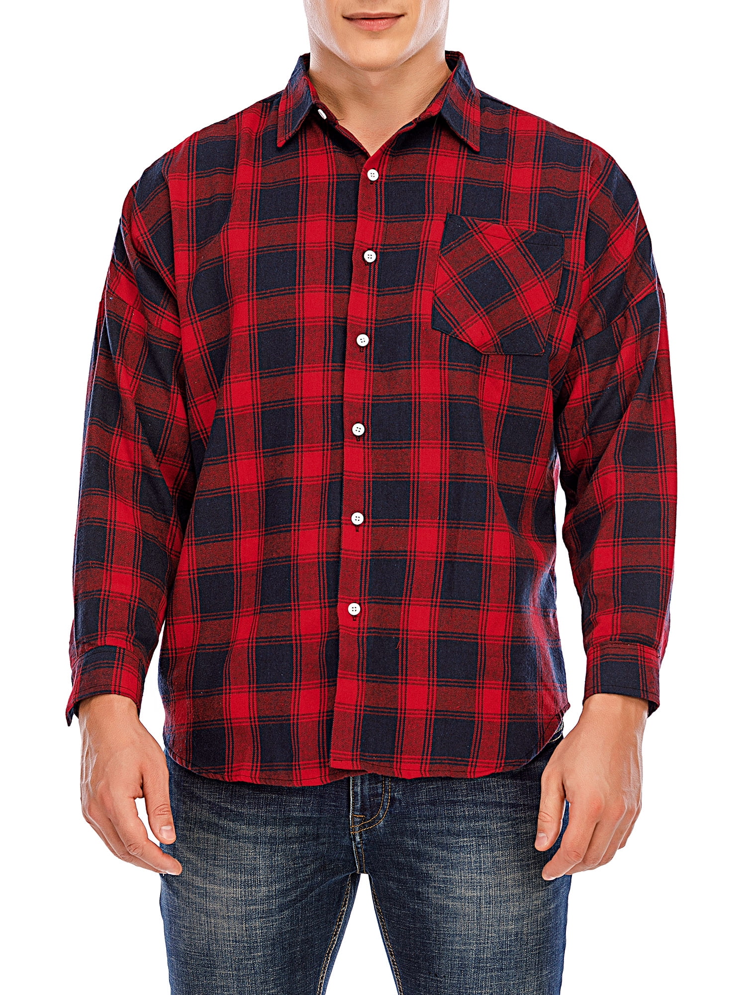 FOCUSSEXY Men's Flannel Shirts Big & Tall Long-Sleeve Button Down Plaid ...