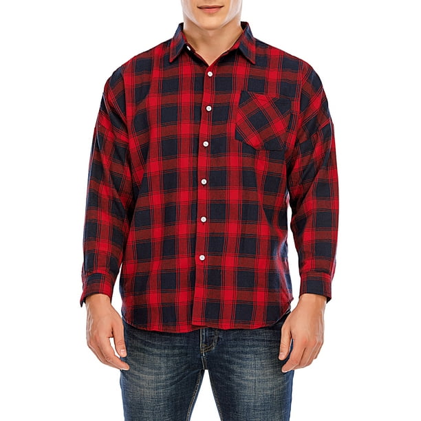 FOCUSSEXY Men's Flannel Shirts Big & Tall LongSleeve Button Down Plaid
