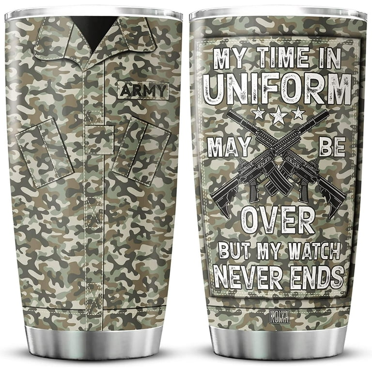 Veteran Coffee Tumbler My Time In Uniform May Be Over But My Watch Never  Ends Stainless Steel Cup Military Retirement Gifts For Men Army Things For  Veterans Retired 