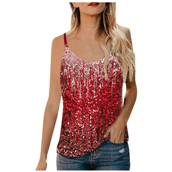 Babysbule Womens Tops, Women's Sequin Tops Glitter Party Strappy Tank Vest Camis