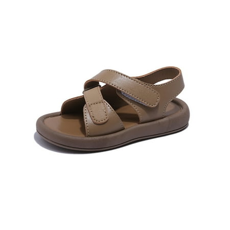 

UKAP Girls Boys Beach Shoes Casual Flat Sandals Ankle Strap Summer Sandal Solid Color Open Toe Children Magic Tape Non-slip Khaki 11C