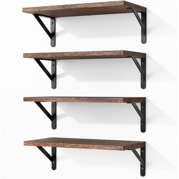 Floating Shelves for Wall, Wood Wall Mounted Shelves for Bedroom, Bathroom, Living Room, Kitchen Storage and Decor(Brown, Set of 4, 16.5 Inch)