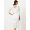 thumbnail image 4 of Unique Bargains Women's V-Neck Party 3/4 Sleeve Lace Ruffle Bodycon Dresses S White, 4 of 6