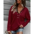 thumbnail image 4 of Faux Button Placket Sweater Burgundy Small, 4 of 4