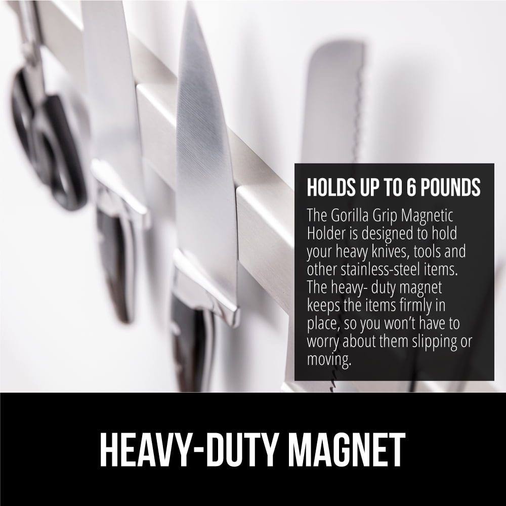 GORILLA GRIP Magnetic Knife Holder, 304 Stainless Steel Wall Mounted Magnet Strip for Knives, 10 Inch