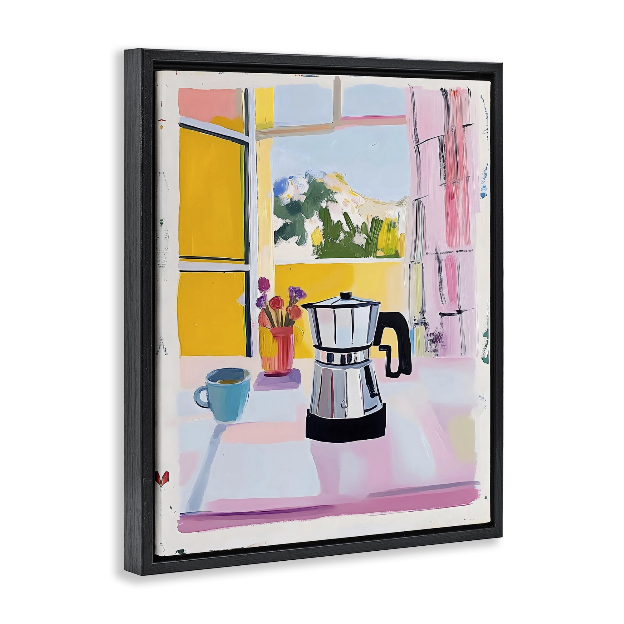 Stupell Industries Italian Moka Pot Kitchen Black Framed Floater Canvas Wall Art, design by The Prints Vibe