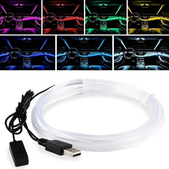 AUTOXBERT 5M/16FT Car EL Wire Interior Decorative Led Strip Light Lamp 7 Color RGB Ambient Light Party Atmosphere