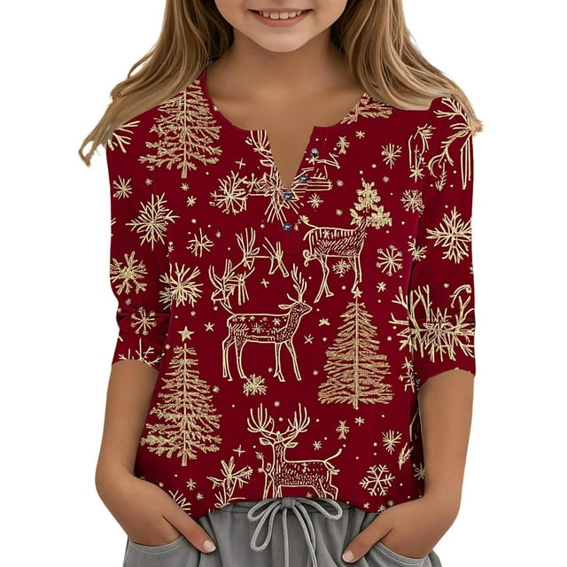Blusas informales con cuello en V y mangas 3/4 para niños y niñas de 3 a 14 años