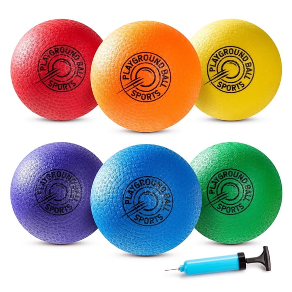 PLAYZAP Playground Balls - 8.5 Inch (6-Pack) Kickball Dodgeball Rubber Bouncy Inflatable Balls for Kids Adults, Indoor & Outdoor ball Games, Four Square, Recess, Dodge Ball, Handball W/air Pump