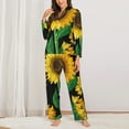 thumbnail image 3 of Kll Sunflower Print Women'S Long Sleeve Pajamas With Pants Sleepwear Loungewear 2 Set-Medium, 3 of 9