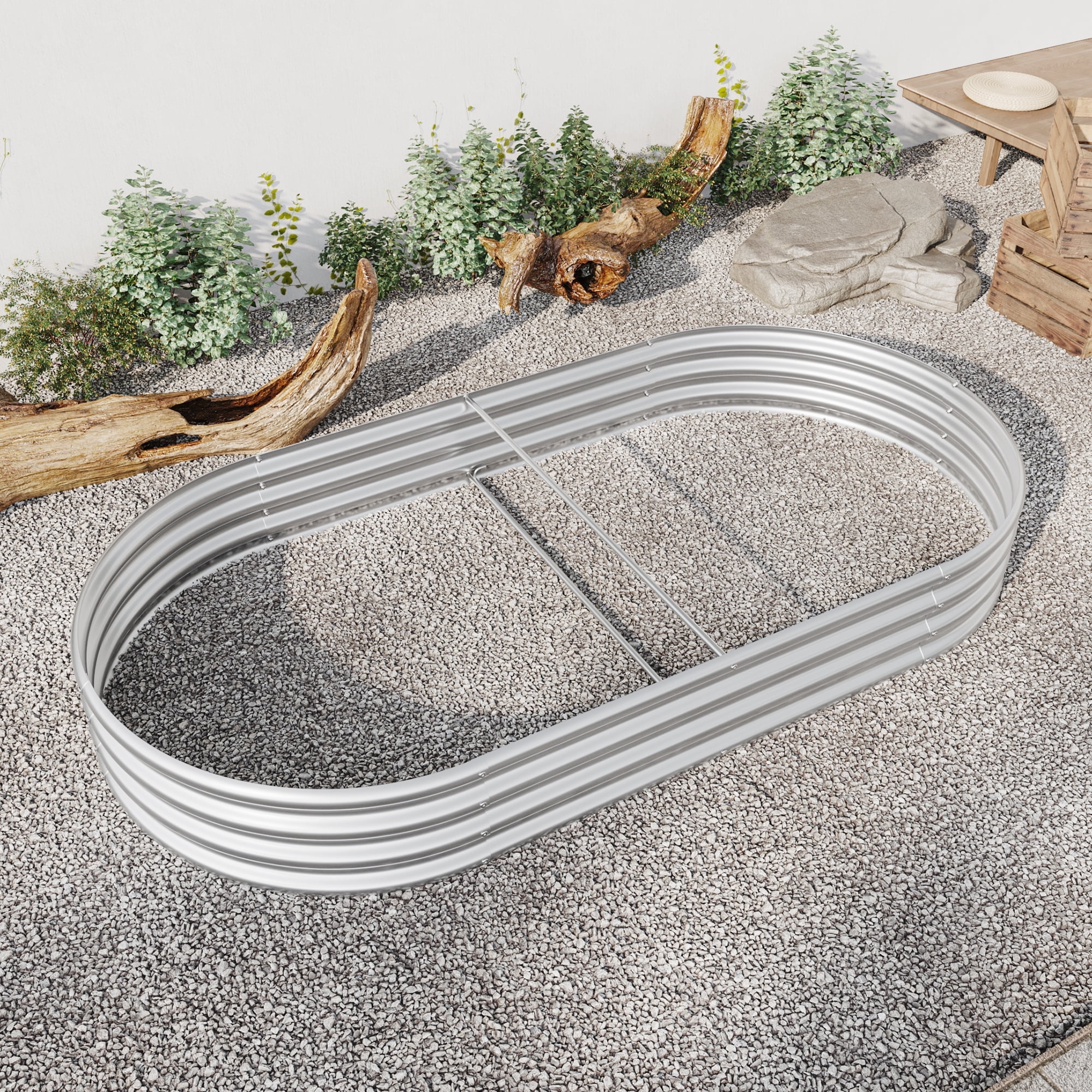 Yoneston Galvanized Raised Garden Beds 88.99" x 44.68" x 11.42" Large Oval Metal Garden Beds Galvanized Steel Planter Box for Vegetables Flowers Herbs Outdoor, Silver