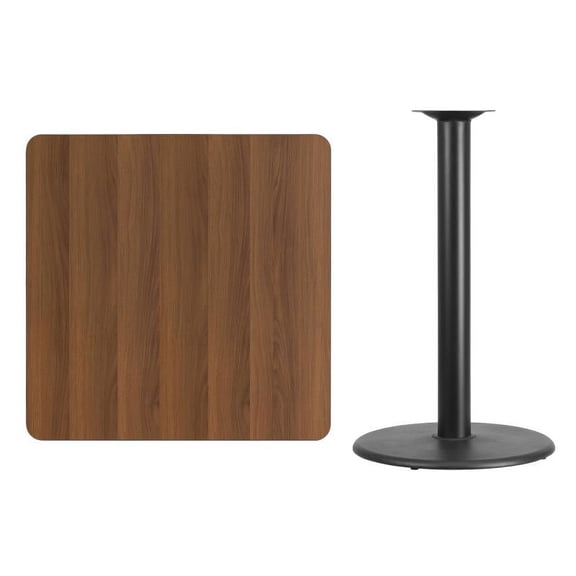 36" Square Walnut Laminate Table Top With Bar Height Round Base - Bar Height Restaurant Table