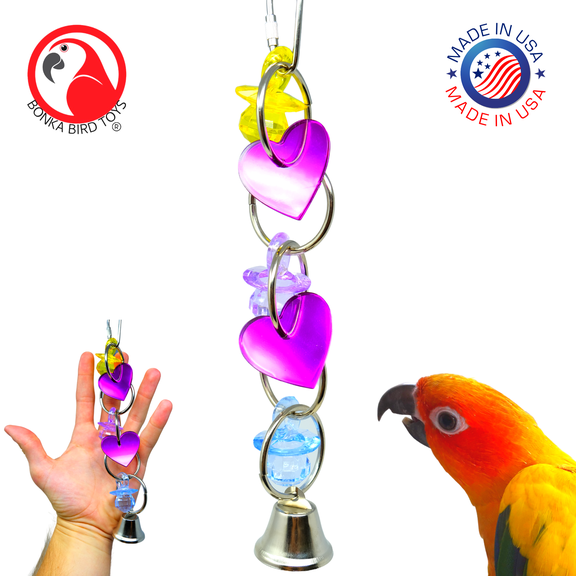 Bonka Bird Toys 1742 Heart Mirror Small Peck Tug Pull Cage Toy