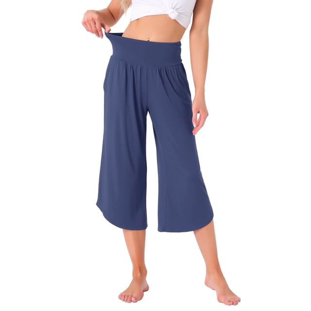 Pantalones de yoga de pierna ancha para mujer INSPIRE CHIC con bolsillos, pantalones cortos casuales para entrenamiento, color azul marino