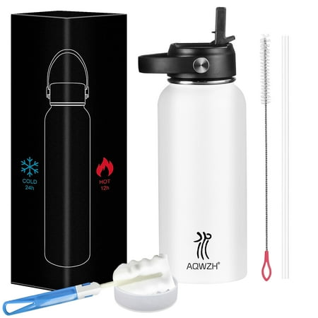 Aqwzh 20 oz White Stainless Steel Water Bottle with Wide mouth  Straw  and Lid