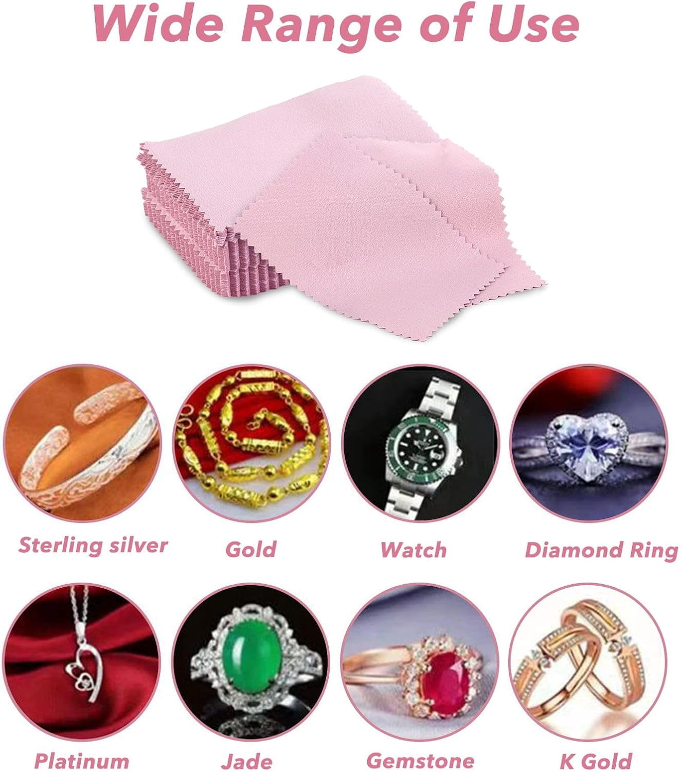 60 Pcs Soft Jewelry Cleaning Cloth, Double Sided Pink Polishing Cleaner Cloth Jewelry Wipe Cloths For Gold Silver Diamond Pearl Silverware Watches Pearl Gold Platinum Jewelry（8 * 8cm）