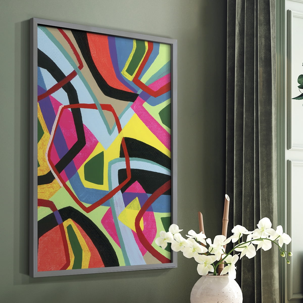 Bold Shape Shift II Framed Print in Gray Solid Wood Framed Print No Nail Hanging