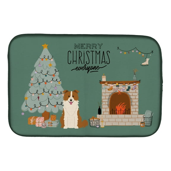 Red White Border Collie Christmas Everyone Dish Drying Mat