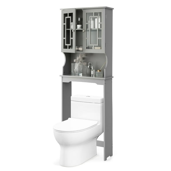 Gymax Grey Bathroom Over The Toilet Space Saver Storage Cabinet Organizer Shelf