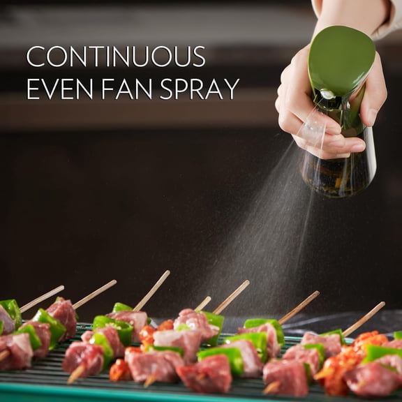 Oil Sprayer for Cooking, 200 ml Glass Olive Oil Sprayer, Continuous Cooking Spray with Portion Control, Oil Dispenser for Kitchen, Air Fryer, Salad, BBQ (Green Bottle, Gold Print)