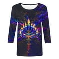 thumbnail image 4 of Cavosen Hanukkah Woman Sweatshirt Hebrew Gift Candles FunnyBlouses Crew Neck 3/4 Length Sleeve Stretch Chanukah Jewish Cute Tee Tops, 4 of 5