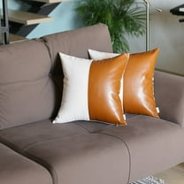 Mike&Co New York Vegan Faux Leather Detailed Throw Pillows Set of 2 Brown 17x17