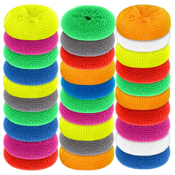 Plastic Dish Scrubbers for Dishes Plastic Pot Round Scrubber Scouring Pad Nylon Dish Scrubber,Mesh Scouring Dish Pads Non Scratch Scrubbers (Rainbow Colors,30 Pieces)