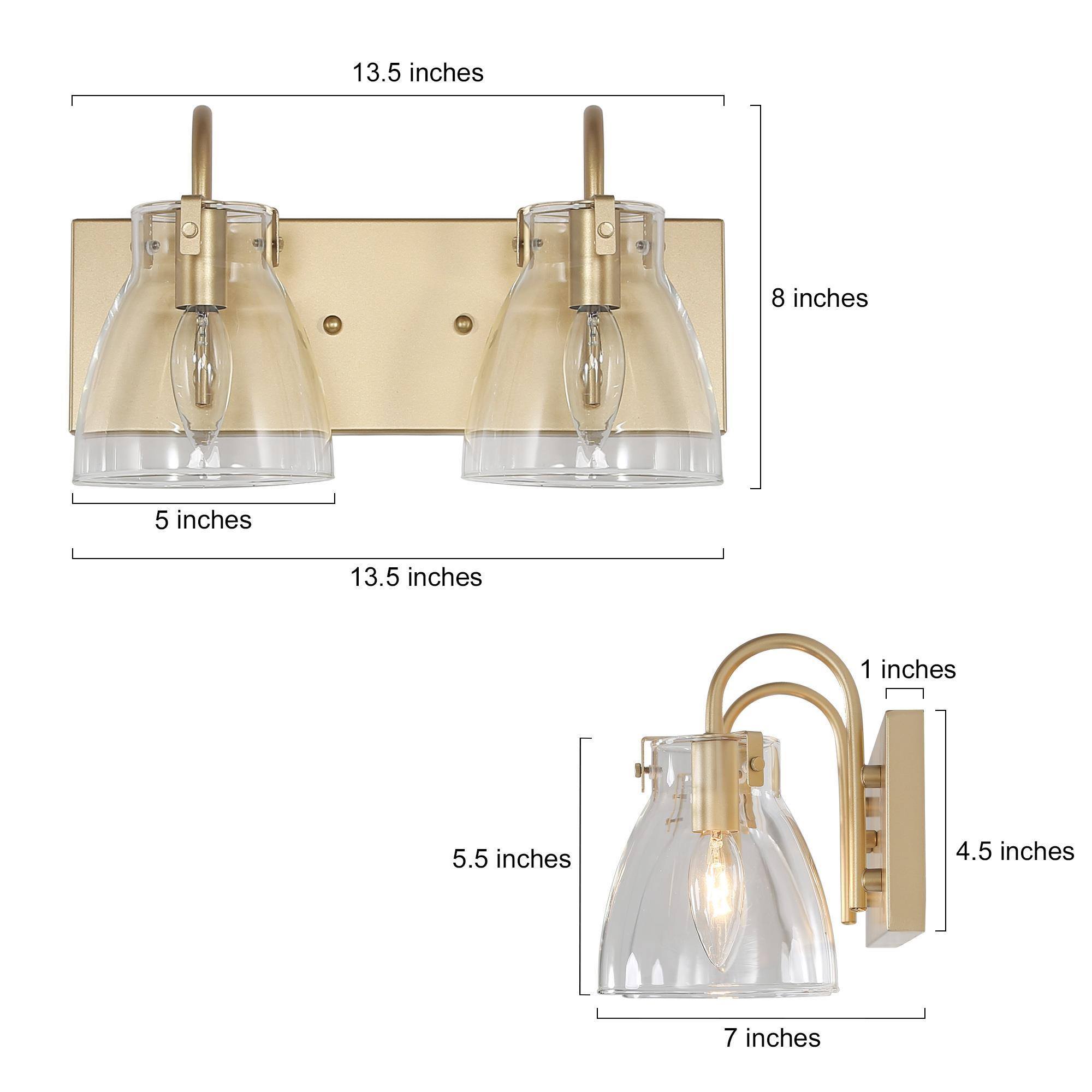 LNC 2-Light Gold Cylinder Clear Glass Modern Bathroom Vanity Lighting Fixutre