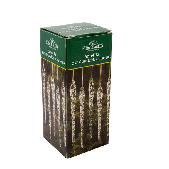 Kurt Adler 5-1/4-Inch Glass Icicle Ornament 12-Piece Box Set (Set of 12)